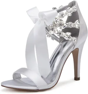 Women's High Heeled Wedding Sandals for Women Bridal Shoes Ankle Strap Stilettos Round Open Toe Dressy Shoes
