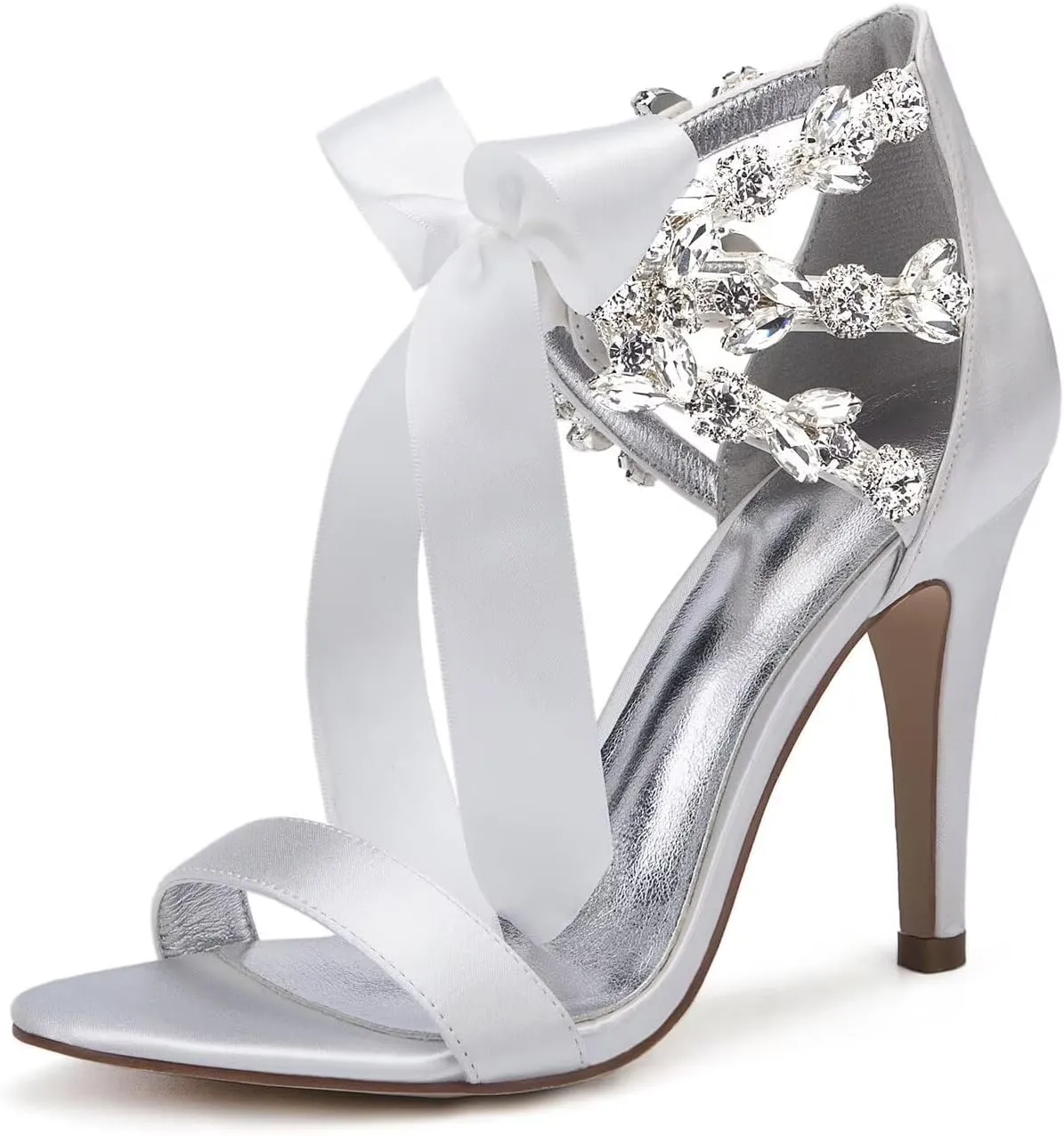 Women's High Heeled Wedding Sandals for Women Bridal Shoes Ankle Strap Stilettos Round Open Toe Dressy Shoes