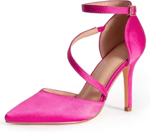 Women's High Heels Pumps Closed Pointed Toe Cross Strap D'Orsay Pumps Stiletto Heels Wedding Party Dress Shoes for Bridal