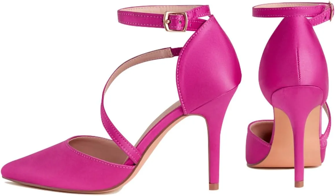 Women's High Heels Pumps Closed Pointed Toe Cross Strap D'Orsay Pumps Stiletto Heels Wedding Party Dress Shoes for Bridal