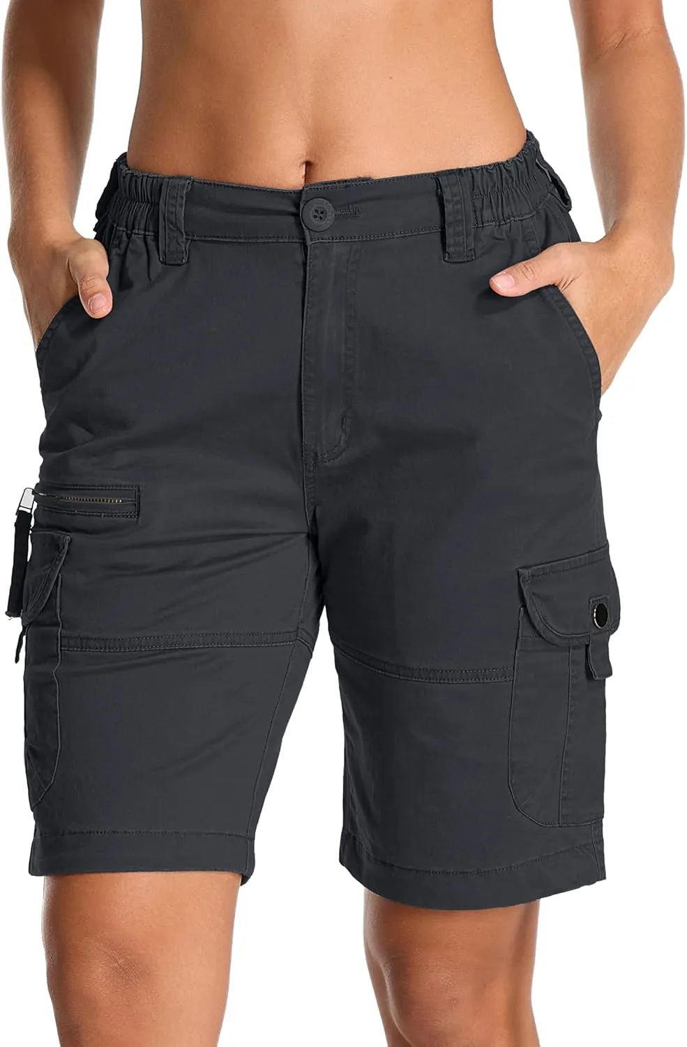 Womens Hiking Cargo Shorts Safari Cotton Lift The Buttocks Quick Dry Pants for Women Zip Pockets Outdoor Clothes