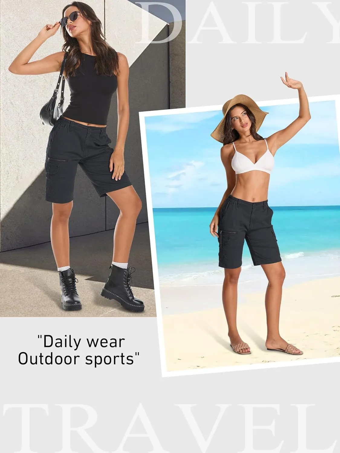 Womens Hiking Cargo Shorts Safari Cotton Lift The Buttocks Quick Dry Pants for Women Zip Pockets Outdoor Clothes