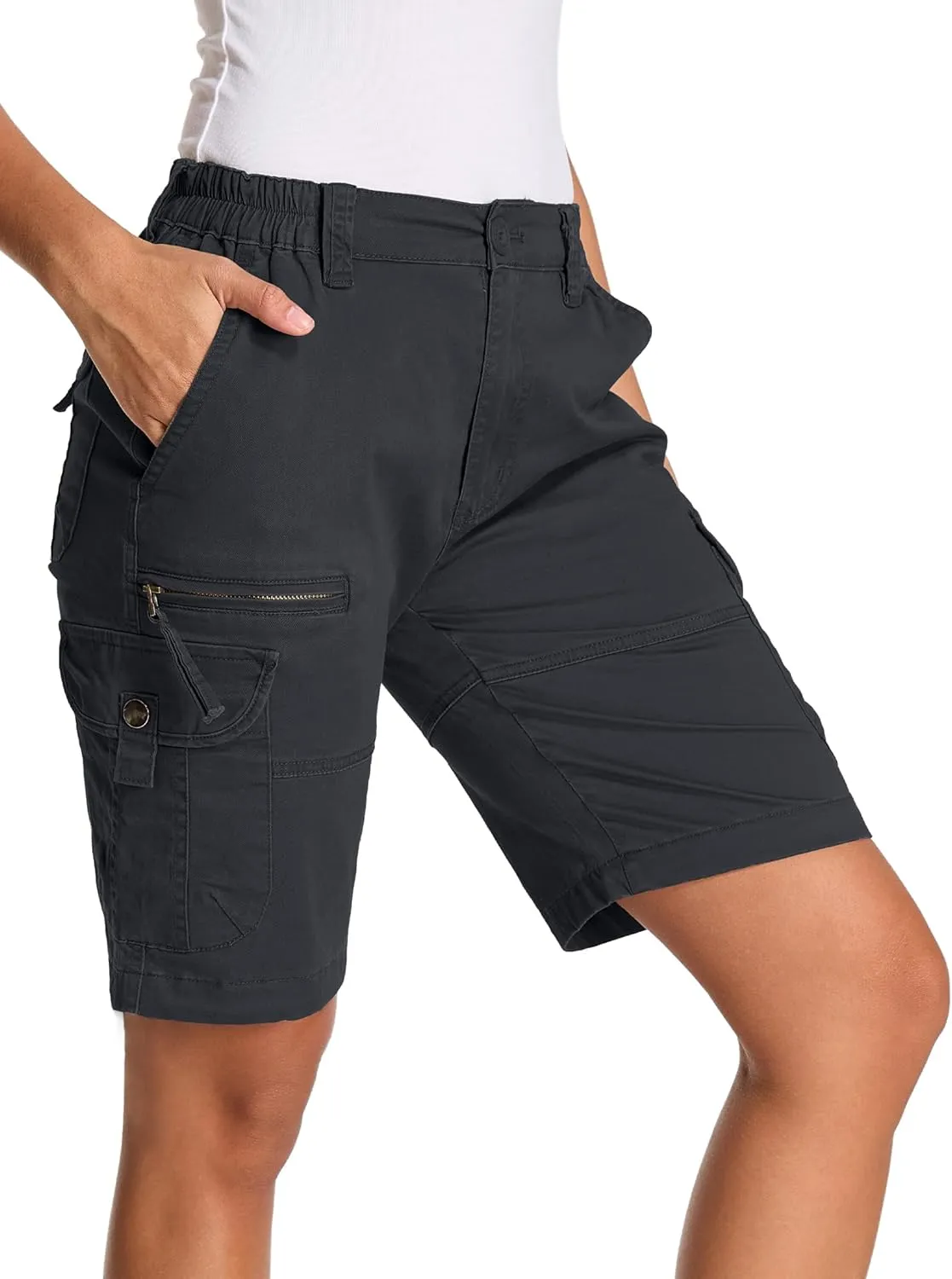 Womens Hiking Cargo Shorts Safari Cotton Lift The Buttocks Quick Dry Pants for Women Zip Pockets Outdoor Clothes