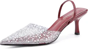 Women's Kitten Heels Pearl Closed Pointed Toe Pumps Rhinestone Slingback Heels Wedding Bride Dress Shoes