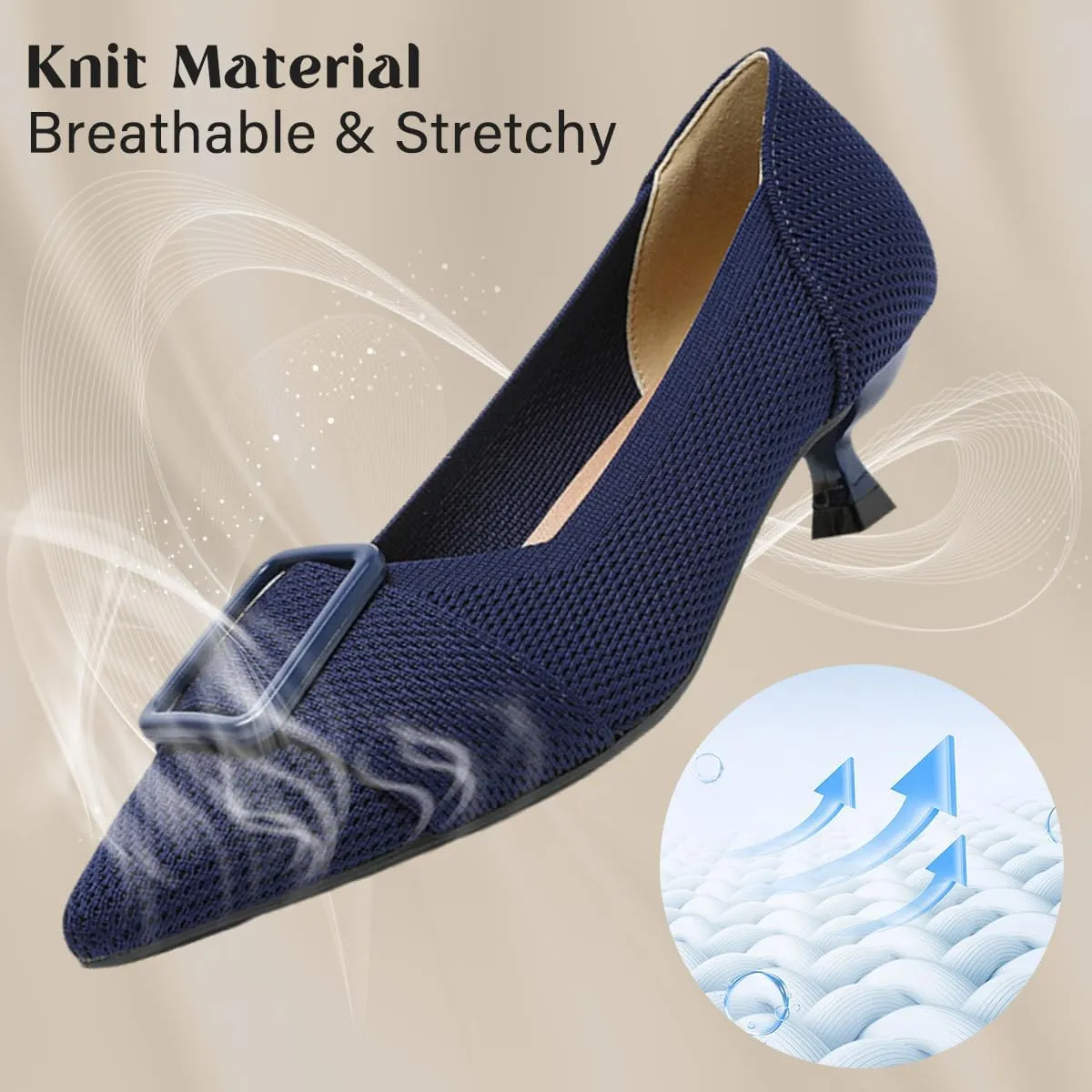 Womens Kitten Heels Pumps Shoes Comfortable Knit Closed Toe Heels for Women Work Office Casual Wedding Dressy