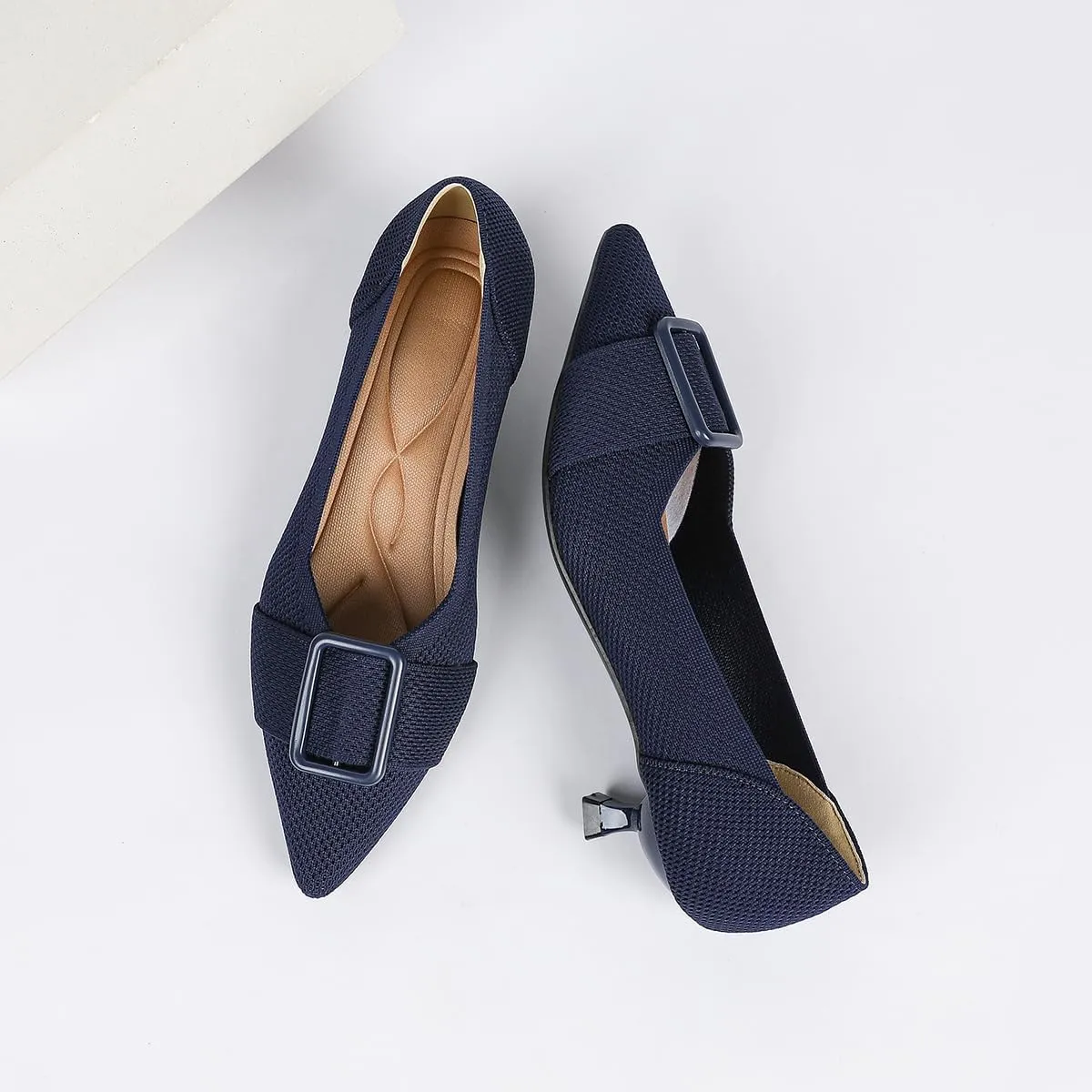 Womens Kitten Heels Pumps Shoes Comfortable Knit Closed Toe Heels for Women Work Office Casual Wedding Dressy