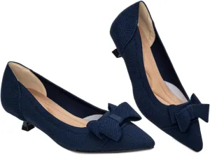 Womens Kitten Heels Pumps Shoes Comfortable Knit Closed Toe Heels for Women Work Office Casual Wedding Dressy