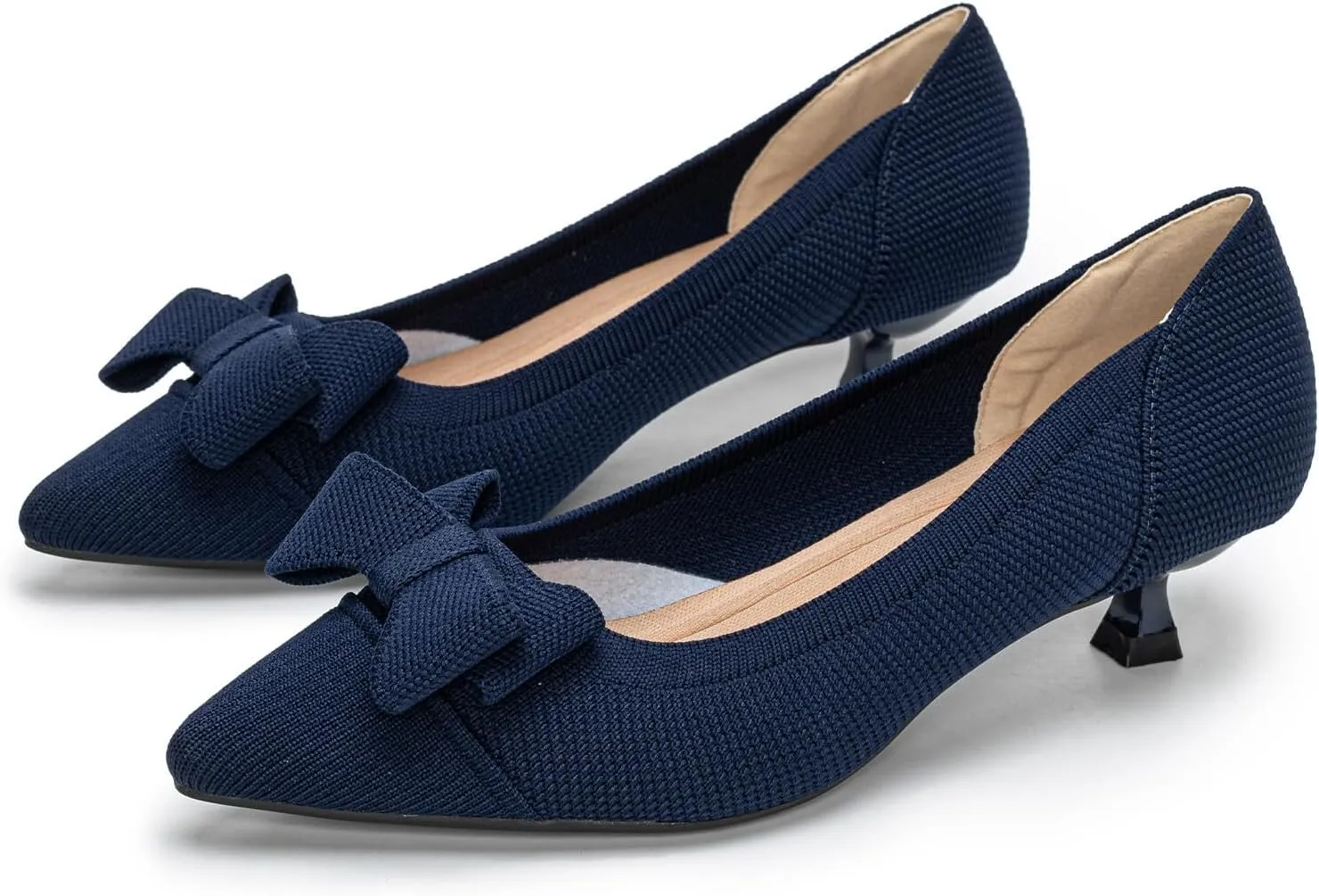 Womens Kitten Heels Pumps Shoes Comfortable Knit Closed Toe Heels for Women Work Office Casual Wedding Dressy