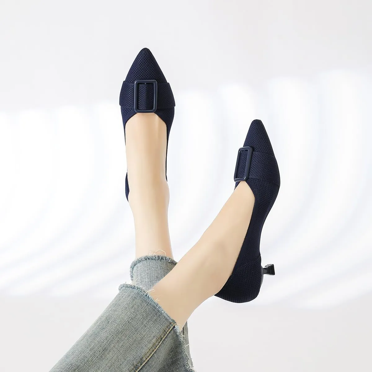 Womens Kitten Heels Pumps Shoes Comfortable Knit Closed Toe Heels for Women Work Office Casual Wedding Dressy