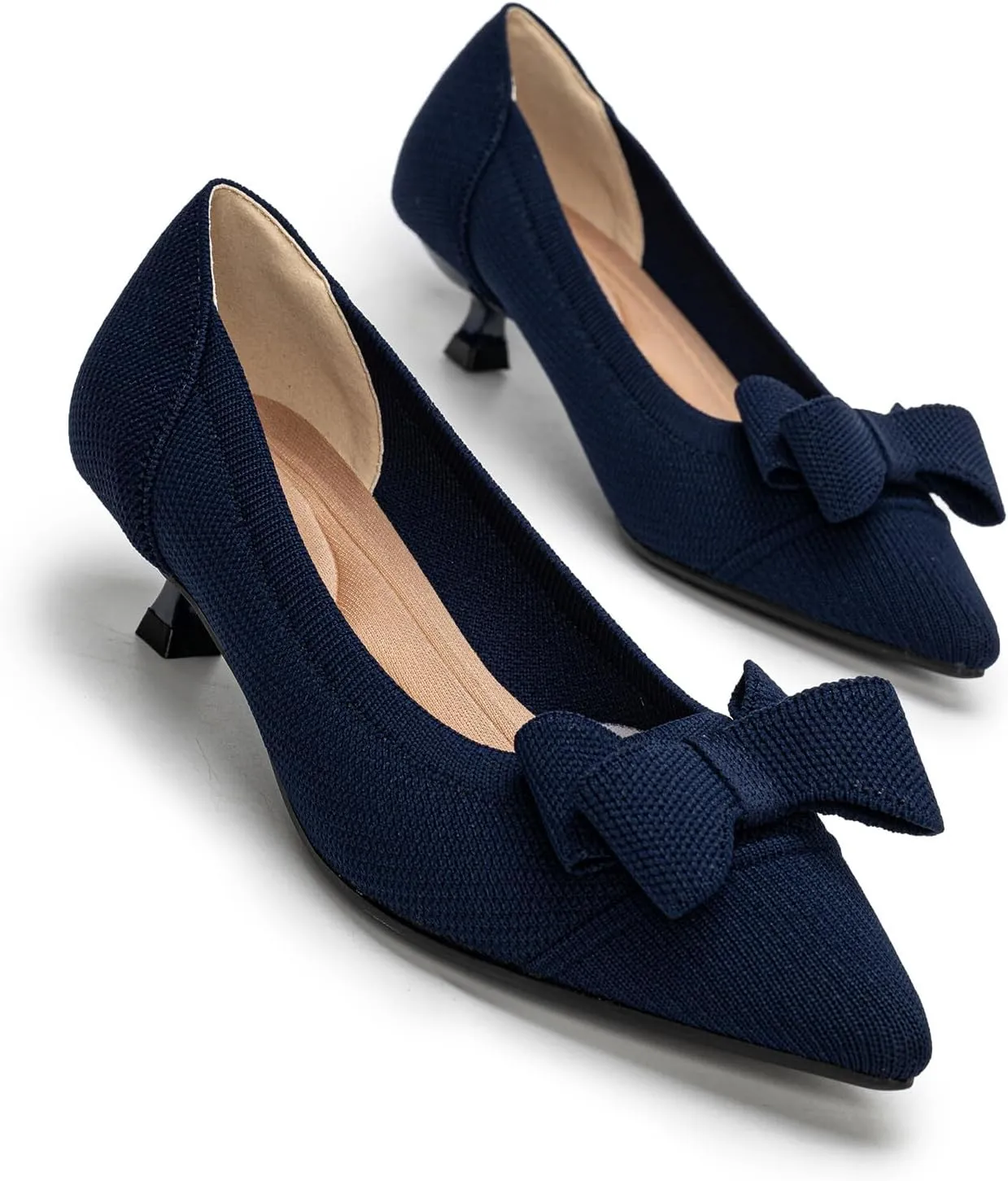 Womens Kitten Heels Pumps Shoes Comfortable Knit Closed Toe Heels for Women Work Office Casual Wedding Dressy