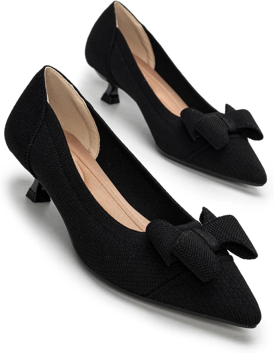 Womens Kitten Heels Pumps Shoes Comfortable Knit Closed Toe Heels for Women Work Office Casual Wedding Dressy
