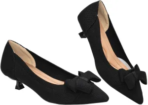 Womens Kitten Heels Pumps Shoes Comfortable Knit Closed Toe Heels for Women Work Office Casual Wedding Dressy