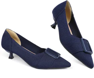 Womens Kitten Heels Pumps Shoes Comfortable Knit Closed Toe Heels for Women Work Office Casual Wedding Dressy