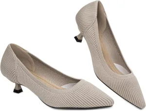 Womens Kitten Heels Pumps Shoes Comfortable Knit Closed Toe Heels for Women Work Office Casual Wedding Dressy