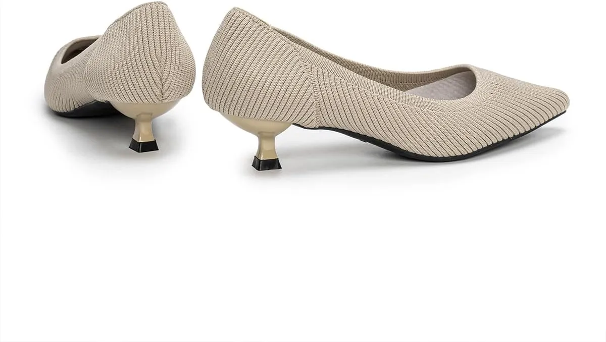 Womens Kitten Heels Pumps Shoes Comfortable Knit Closed Toe Heels for Women Work Office Casual Wedding Dressy