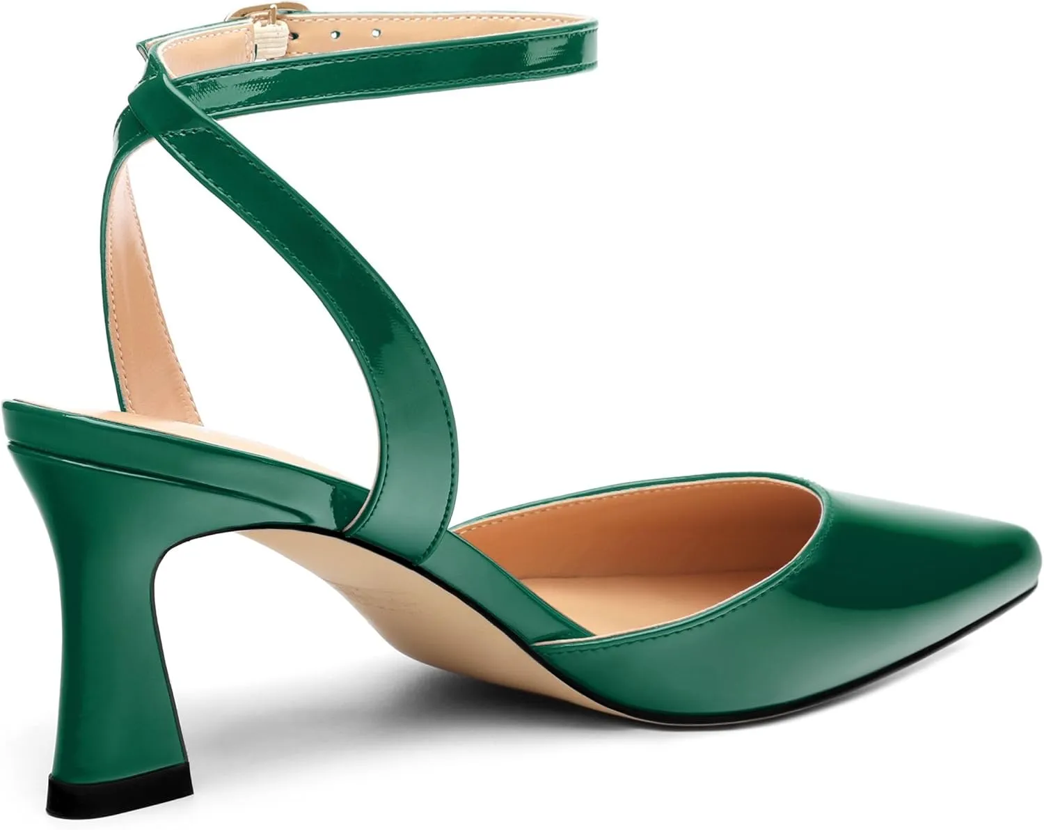 Women's Kitten Heels Slingback Pointed Toe Ankle Strap Buckle Dating Cute Patent Spool Mid Heel Pumps Wedding Party Dress Shoes 2.5 Inch