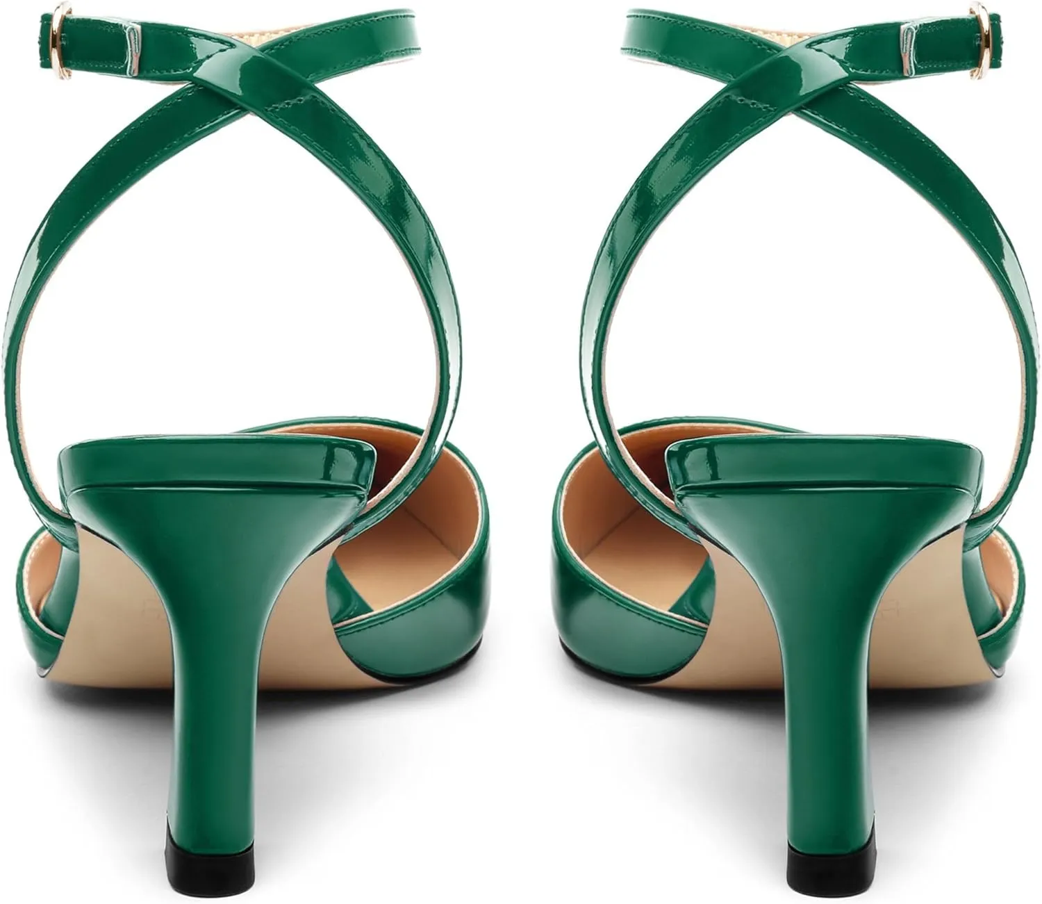 Women's Kitten Heels Slingback Pointed Toe Ankle Strap Buckle Dating Cute Patent Spool Mid Heel Pumps Wedding Party Dress Shoes 2.5 Inch