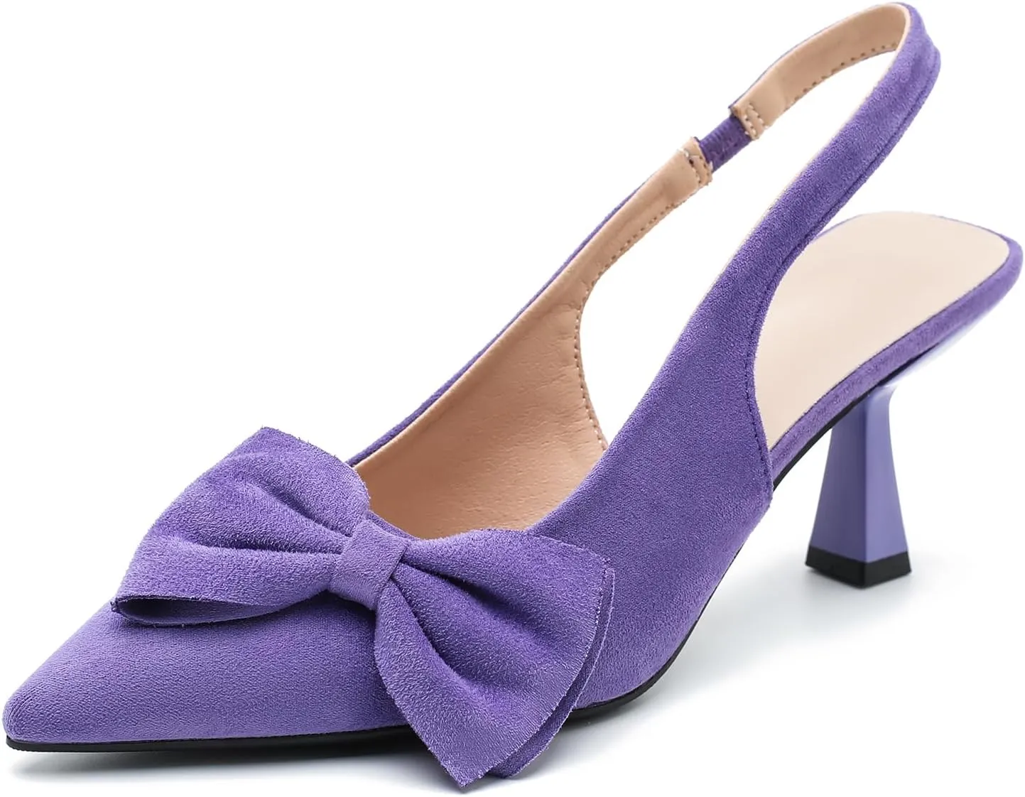 Womens Kitten Heels with Bow Slingback Pointed Closed Toe Low Stiletto Pumps Bridal Elegant Wedding Dress Shoes