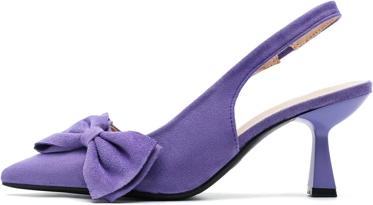 Womens Kitten Heels with Bow Slingback Pointed Closed Toe Low Stiletto Pumps Bridal Elegant Wedding Dress Shoes