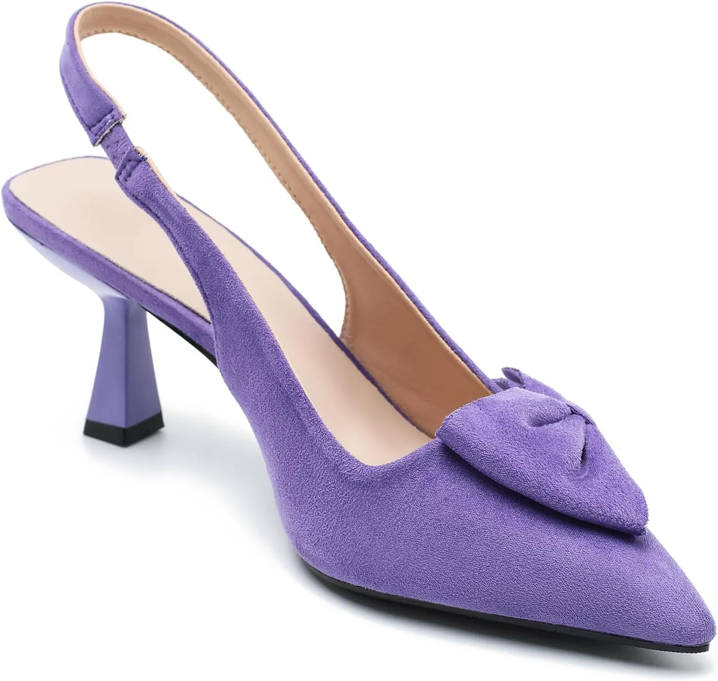 Womens Kitten Heels with Bow Slingback Pointed Closed Toe Low Stiletto Pumps Bridal Elegant Wedding Dress Shoes