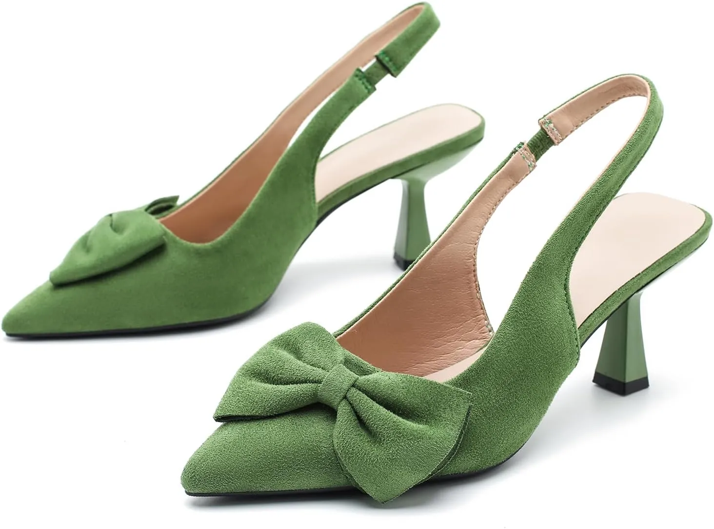 Womens Kitten Heels with Bow Slingback Pointed Closed Toe Low Stiletto Pumps Bridal Elegant Wedding Dress Shoes
