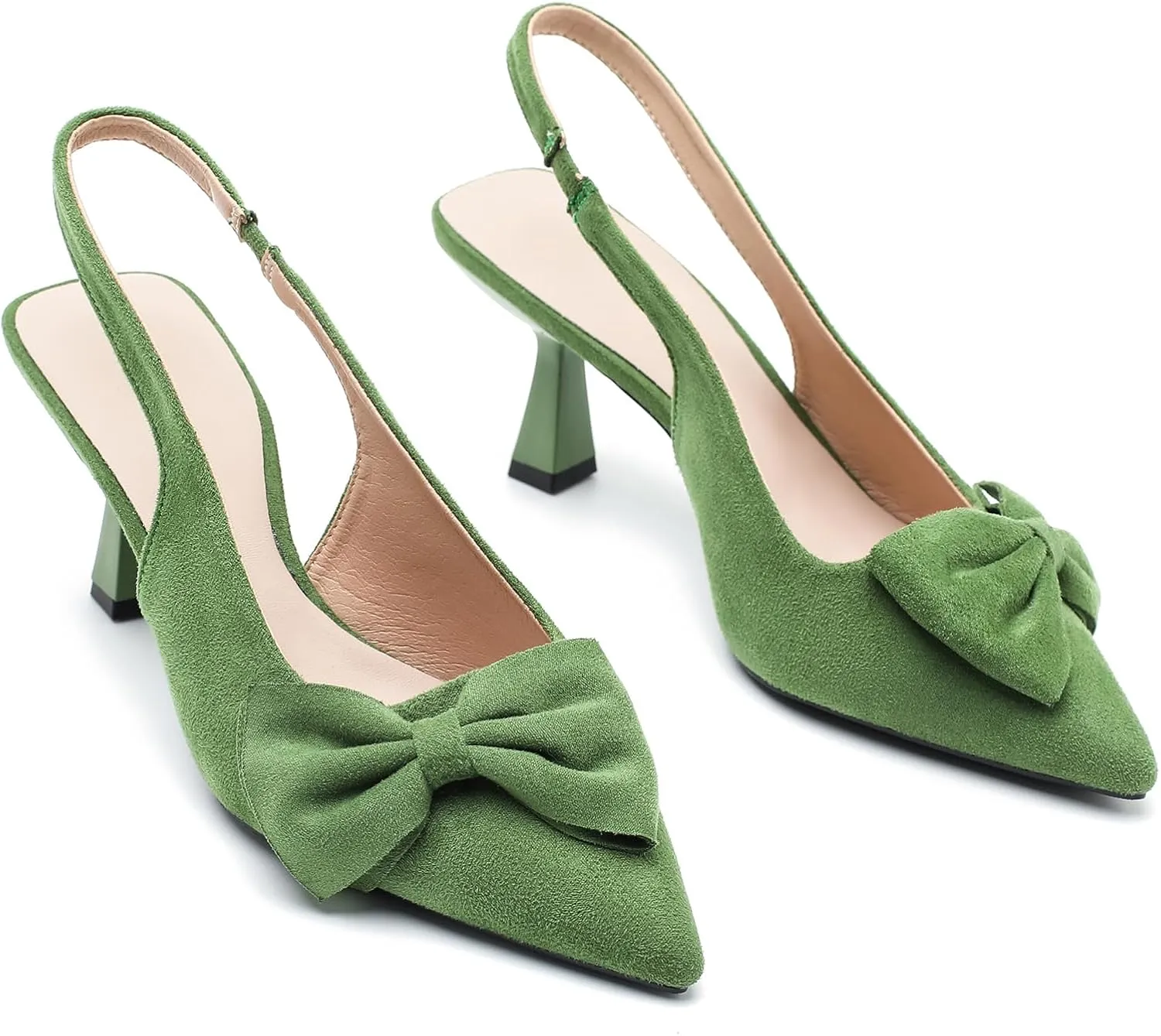 Womens Kitten Heels with Bow Slingback Pointed Closed Toe Low Stiletto Pumps Bridal Elegant Wedding Dress Shoes