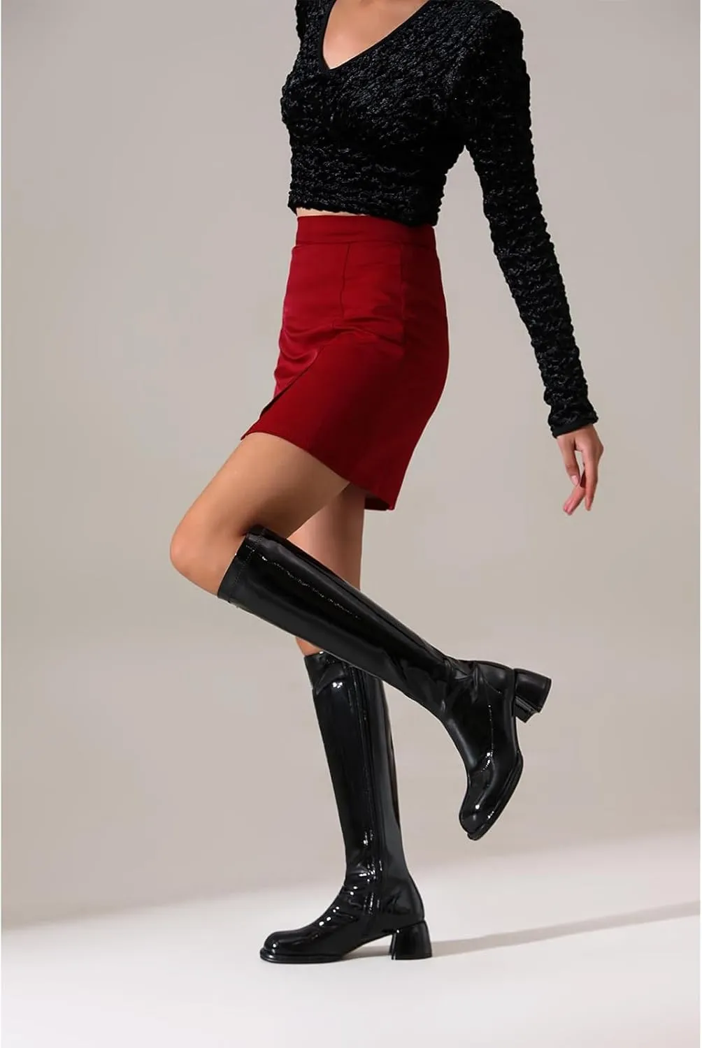 Women's Knee High Boots Round Toe Chunky Heel Tall Boots for Women Side Zipper Long Boots
