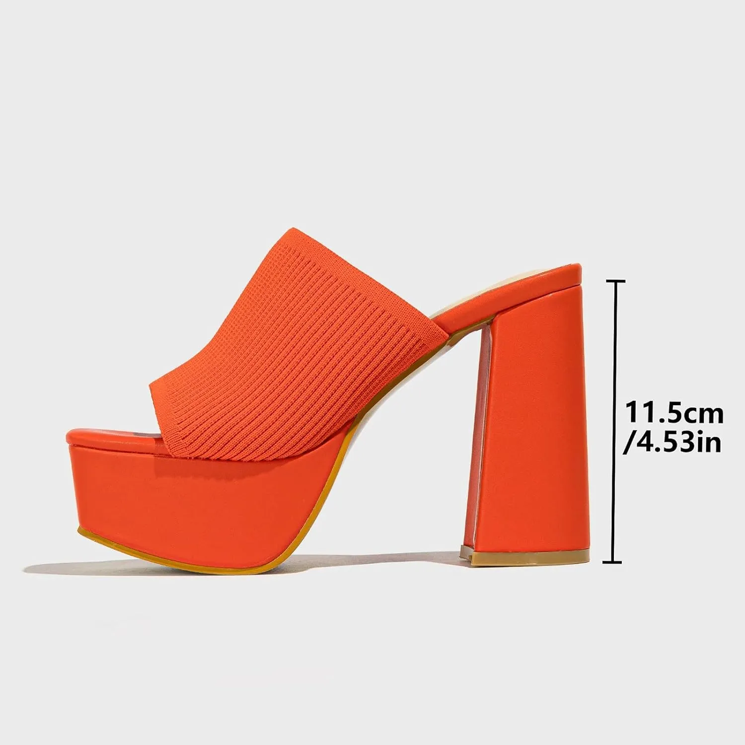 Women's Knitted Suede Platform Chunky Heel Casual Sandals 2025 Summer Casual Open Toe Solid Color Comfortable Slip On Stretch Slippers Wide Width Walking Dress Shoes for Party Beach Vacation