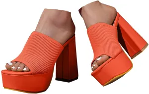 Women's Knitted Suede Platform Chunky Heel Casual Sandals 2025 Summer Casual Open Toe Solid Color Comfortable Slip On Stretch Slippers Wide Width Walking Dress Shoes for Party Beach Vacation