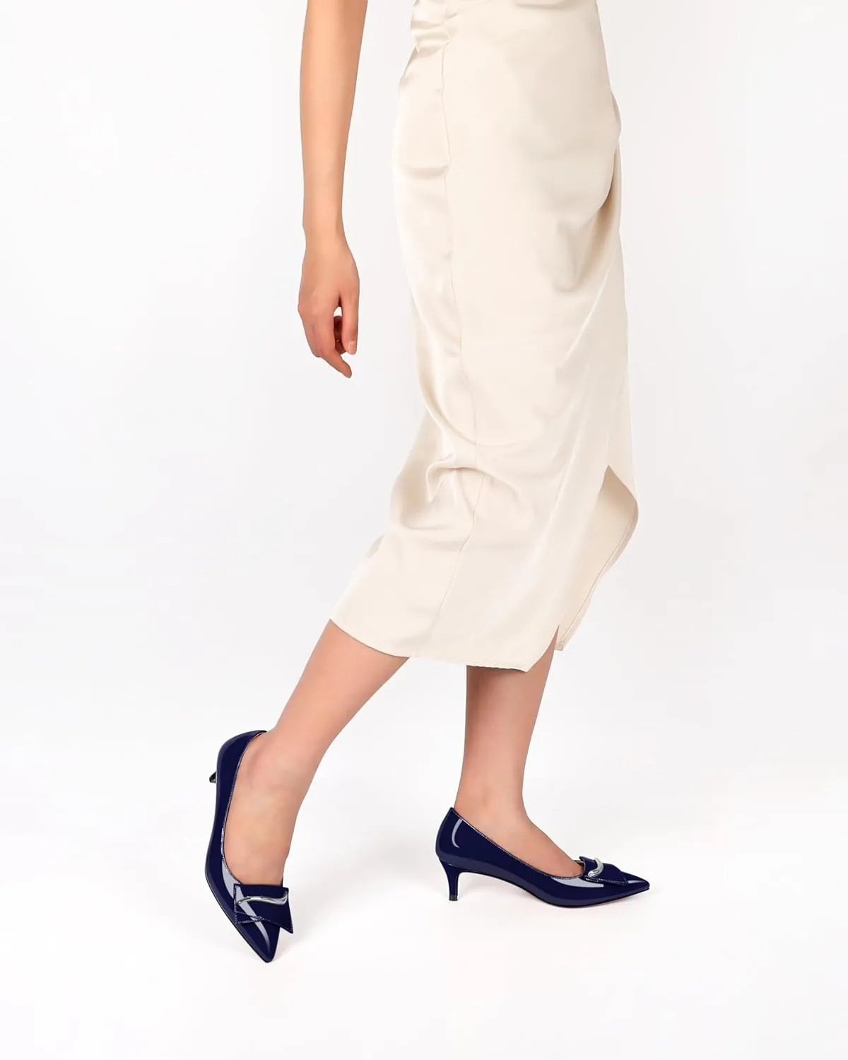 Women's Low Kitten Heels Closed Pointey Toe Pumps Low Stiletto Heels Slip-on Buckle Pumps Wedding Bridal Party 2 Inches Dress Shoes