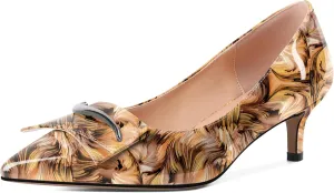 Women's Low Kitten Heels Closed Pointey Toe Pumps Low Stiletto Heels Slip-on Buckle Pumps Wedding Bridal Party 2 Inches Dress Shoes