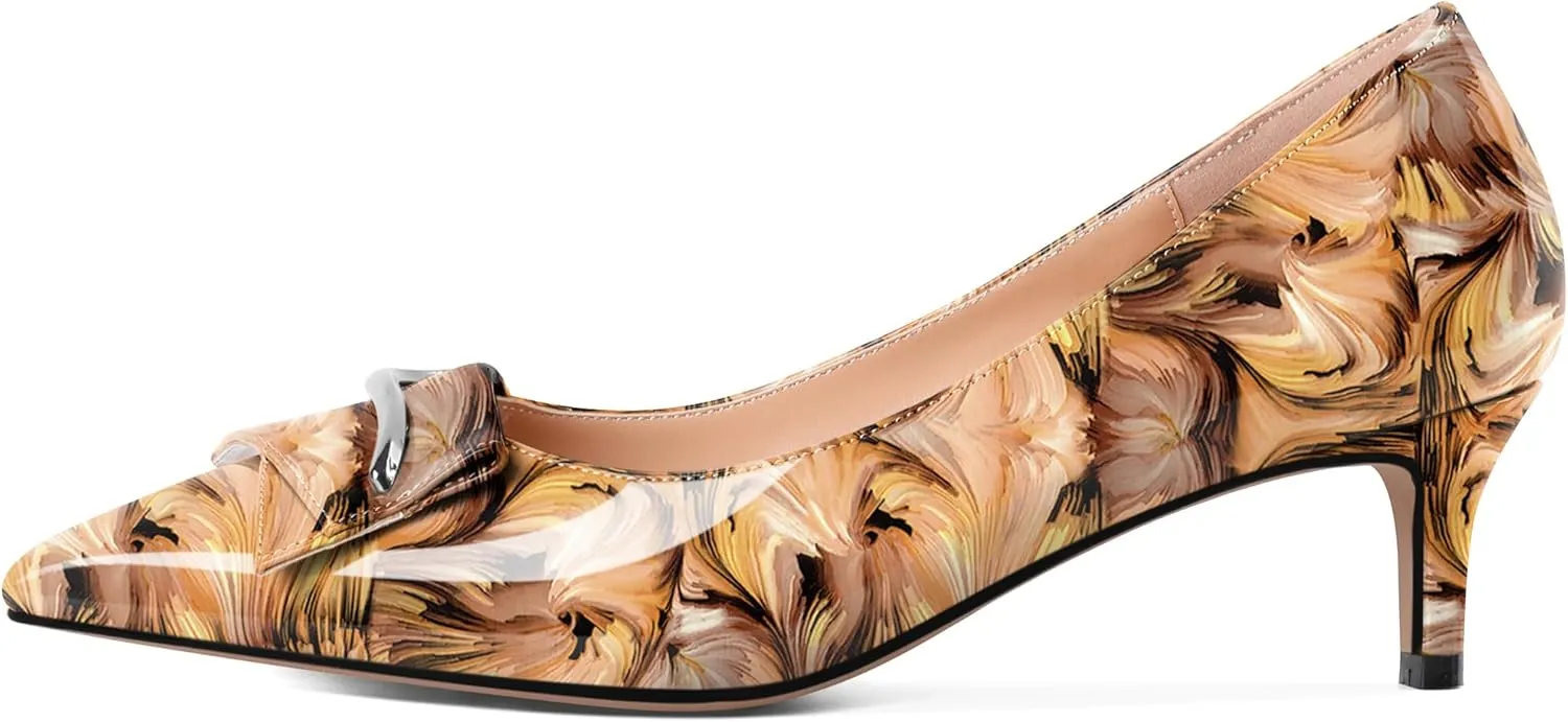 Women's Low Kitten Heels Closed Pointey Toe Pumps Low Stiletto Heels Slip-on Buckle Pumps Wedding Bridal Party 2 Inches Dress Shoes