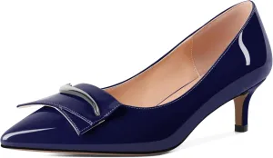Women's Low Kitten Heels Closed Pointey Toe Pumps Low Stiletto Heels Slip-on Buckle Pumps Wedding Bridal Party 2 Inches Dress Shoes