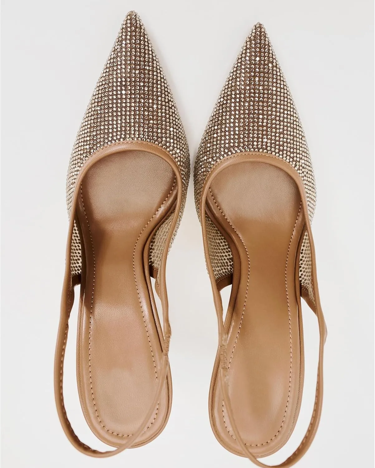 Women's Mesh Crystal Slingback Pumps Pointed Toe Rhinestone Stiletto High Heels Stretch Strap Sexy Heeled Sandals Party Dress Shoes