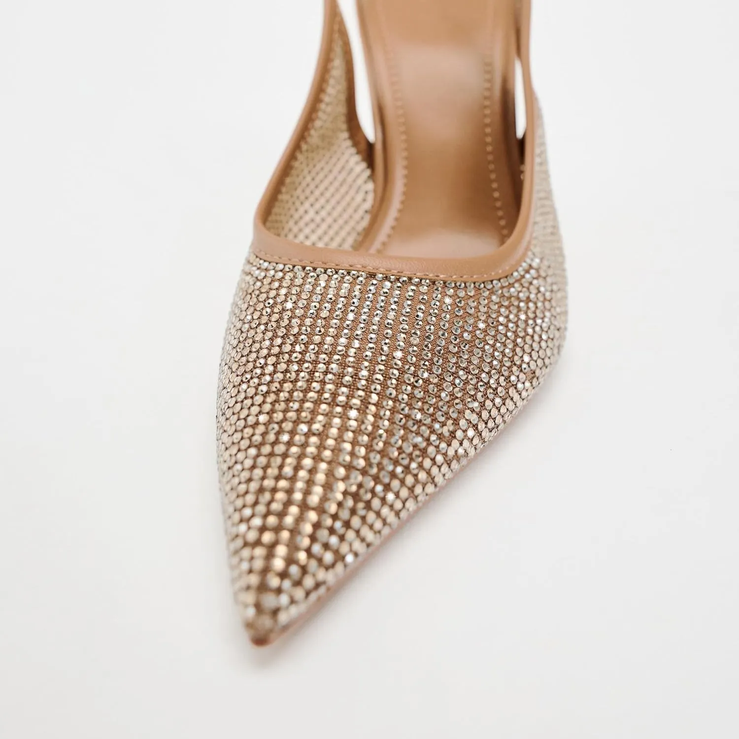 Women's Mesh Crystal Slingback Pumps Pointed Toe Rhinestone Stiletto High Heels Stretch Strap Sexy Heeled Sandals Party Dress Shoes