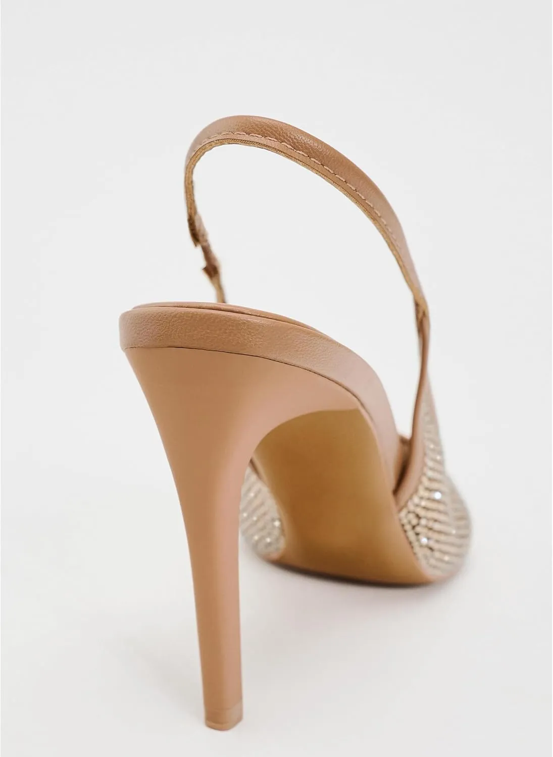 Women's Mesh Crystal Slingback Pumps Pointed Toe Rhinestone Stiletto High Heels Stretch Strap Sexy Heeled Sandals Party Dress Shoes