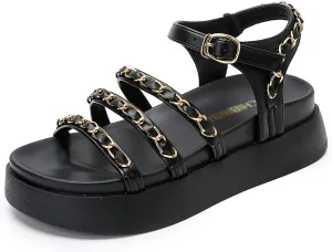 Women's Metal Chain Open Toe Platform Sandals,Summer Fashion Adjustable Buckle Strappy Gladiator Heels Sandals