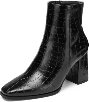 Women's Minimalist Square Toe Ankle Boots - Chunky Heel Work Booties, Office Closed Toe Shoes