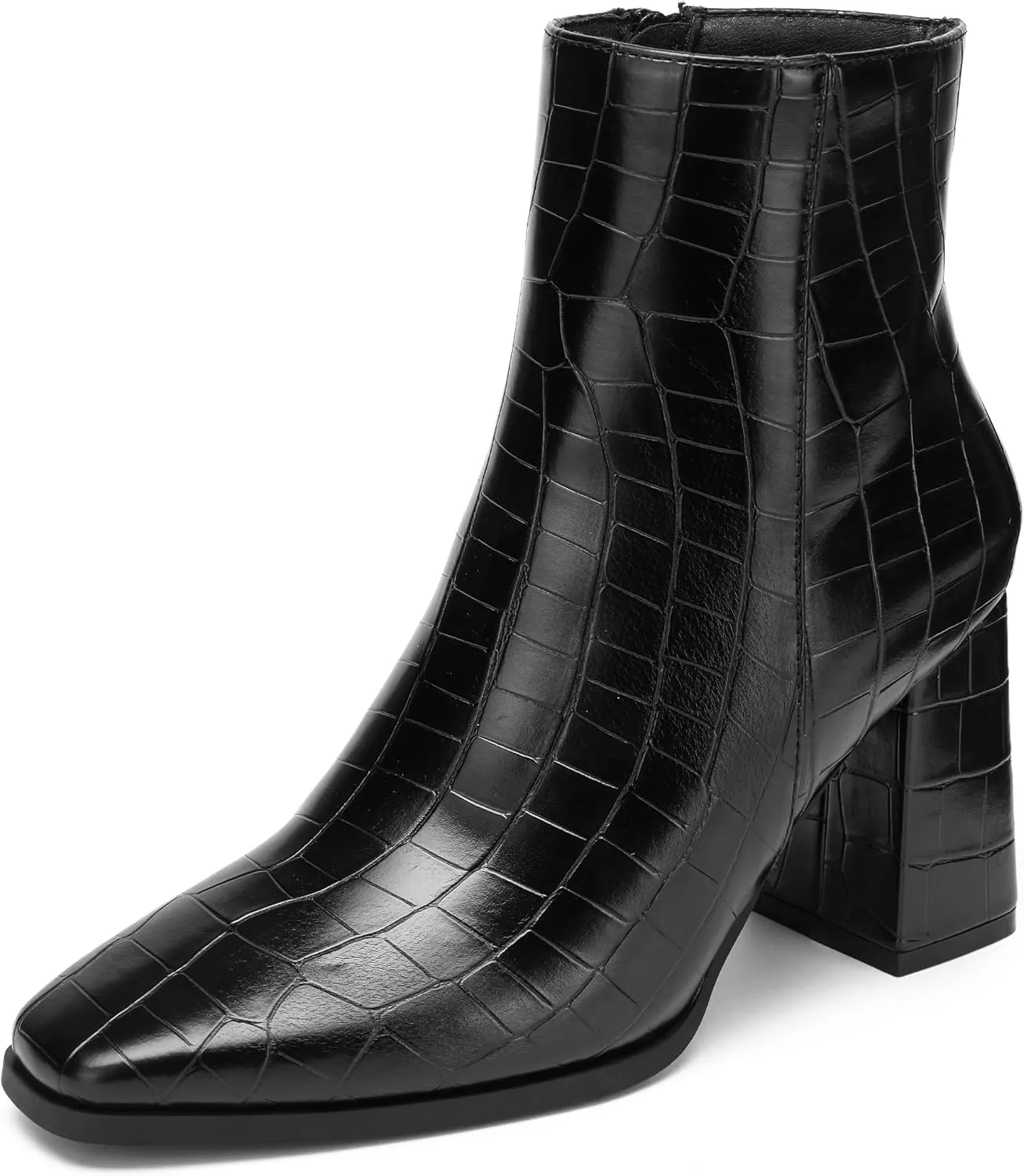 Women's Minimalist Square Toe Ankle Boots - Chunky Heel Work Booties, Office Closed Toe Shoes