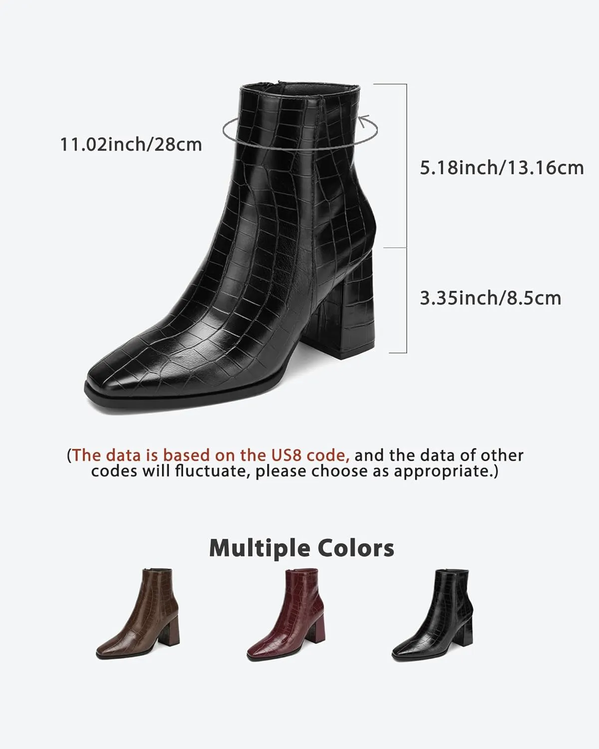 Women's Minimalist Square Toe Ankle Boots - Chunky Heel Work Booties, Office Closed Toe Shoes