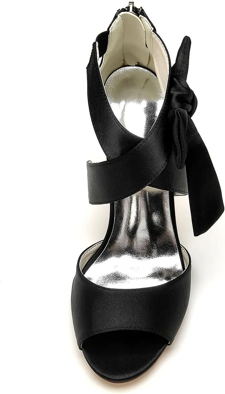 Women's Orange Bow Sandals Satin Dress Shoes Bridal Wedding Heels, Party Show Shoes