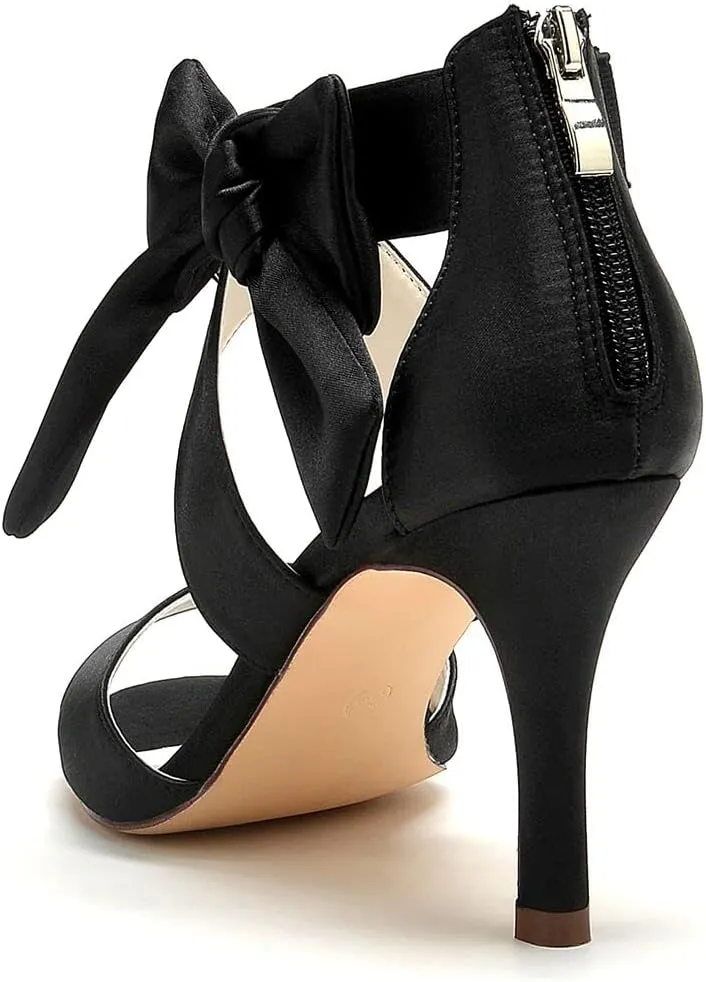Women's Orange Bow Sandals Satin Dress Shoes Bridal Wedding Heels, Party Show Shoes
