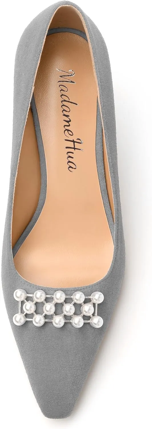Women's Pearl Heels Pumps, Fashion Pointed Toe High Stiletto Heels Wedding Prom Dress Shoes for Women