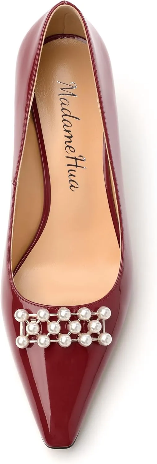 Women's Pearl Heels Pumps, Fashion Pointed Toe High Stiletto Heels Wedding Prom Dress Shoes for Women