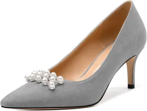 Women's Pearl Heels Pumps, Fashion Pointed Toe High Stiletto Heels Wedding Prom Dress Shoes for Women