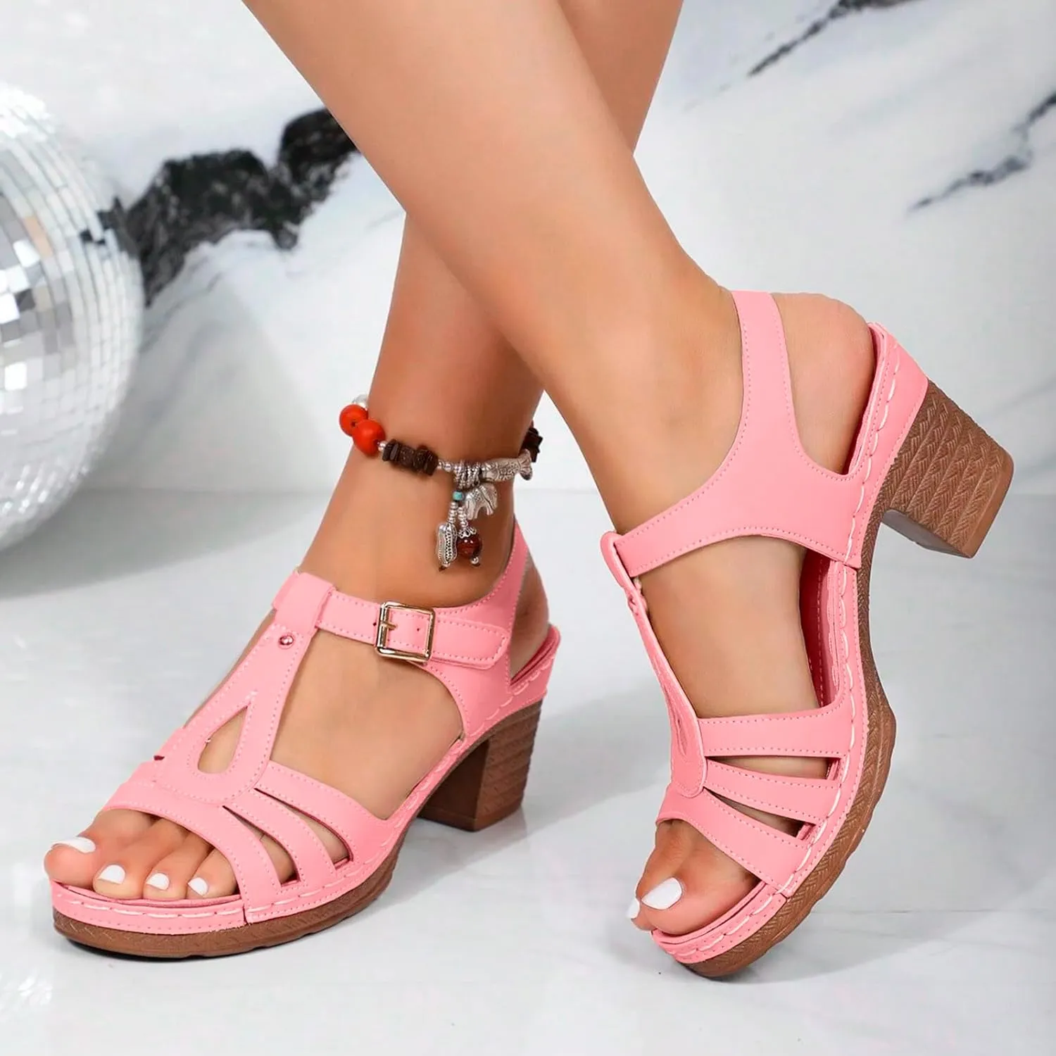 Women'S Platform Chunky Block High Heel Dress Sandals 2025 Summer Open Toe Strappy Casual Lightweight Heeled Sandal Comfortable Beach Vacation Travel Walking Party Dress Sandals