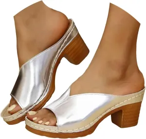Women's Platform Chunky Heels Low Block Heeled Sandals 2025 Summer Shoes for Women Open Toe Slides Fashion Wedding Party Dress Sandals Vintage Comfortable Walking Slippers