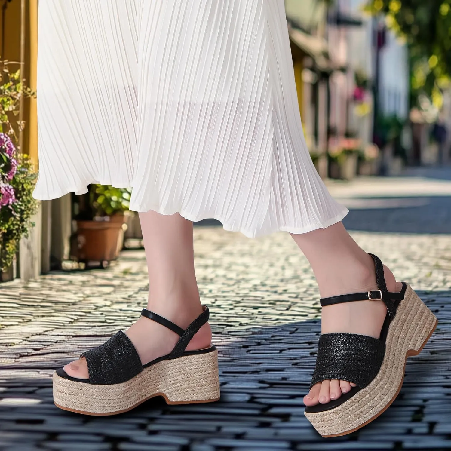 Women's Platform Espadrille Wedge Sandals Arch Support Ankle Strap Open Toe Casual Sandal