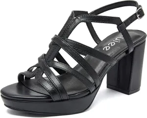 Women's Platform Heels Chunky Heeled Sandals, Ankle Strappy Round Open Toe Dressy Shoes Wedding Party High Pump Heels for Women.