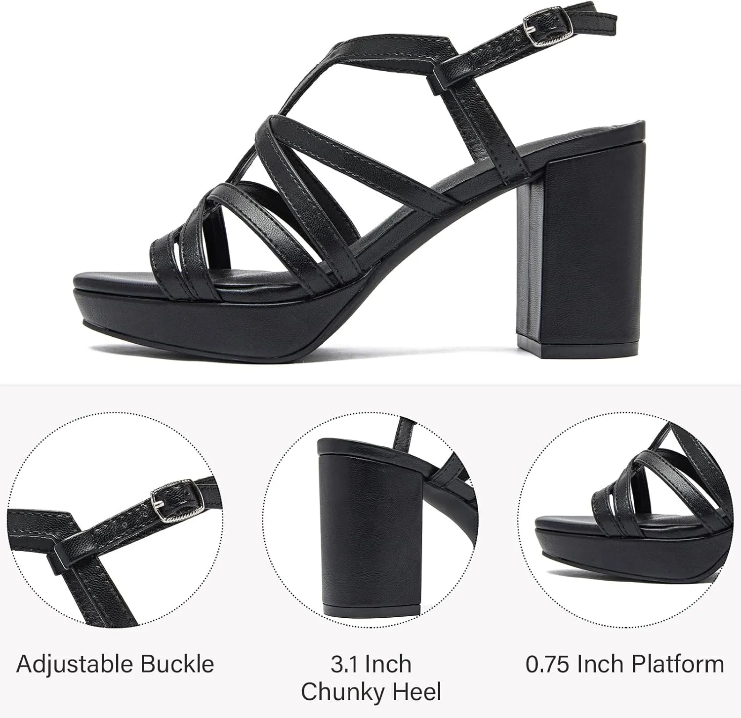 Women's Platform Heels Chunky Heeled Sandals, Ankle Strappy Round Open Toe Dressy Shoes Wedding Party High Pump Heels for Women.